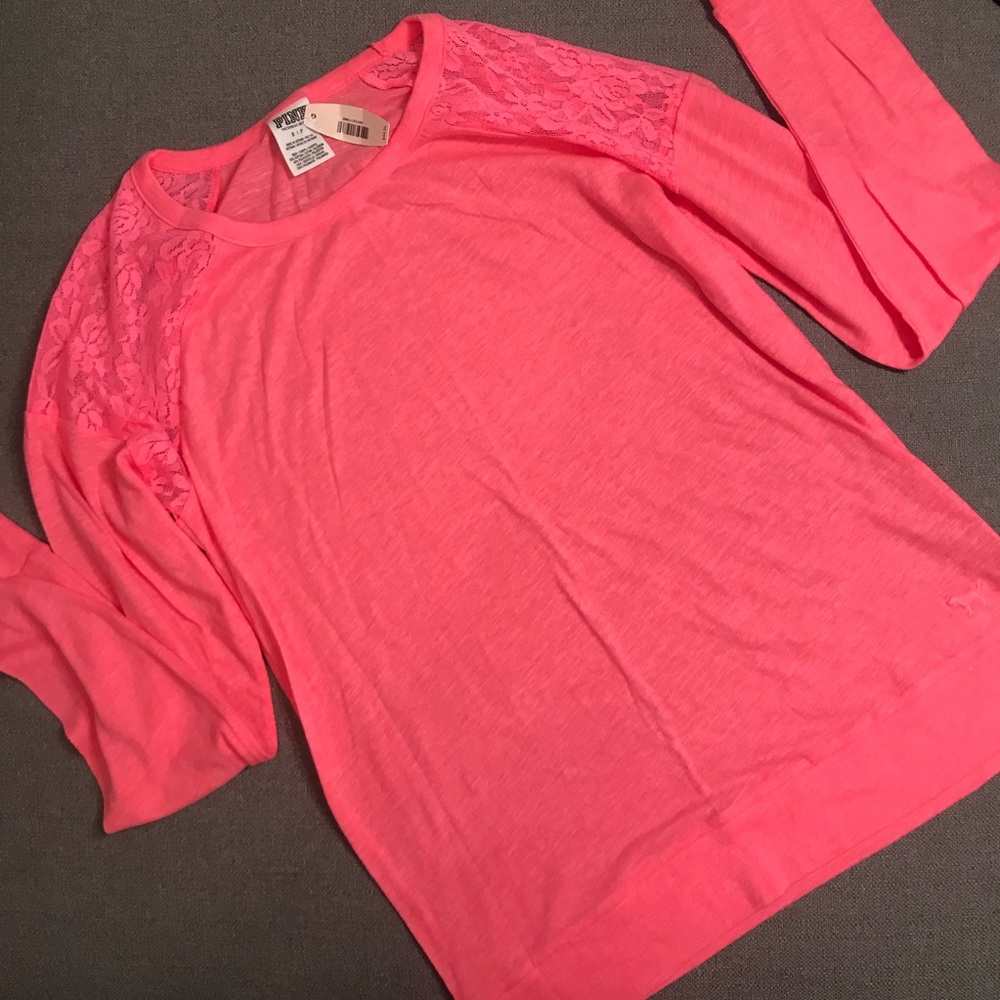 PINK - Long Sleeve Tee w/ Lace Shoulder